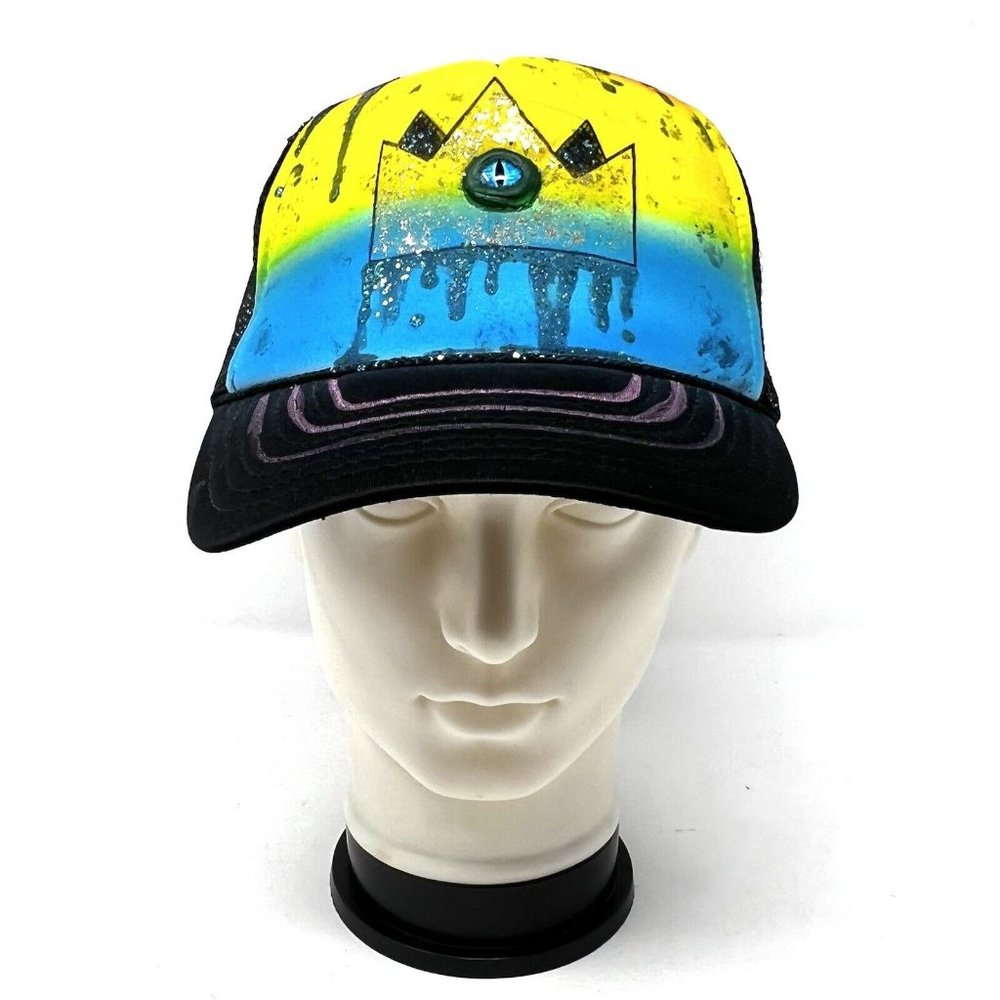 Adjustable Snapback Hat Blue Foam Rope Cord Trucker Cap Artist Piece Vintage VTG